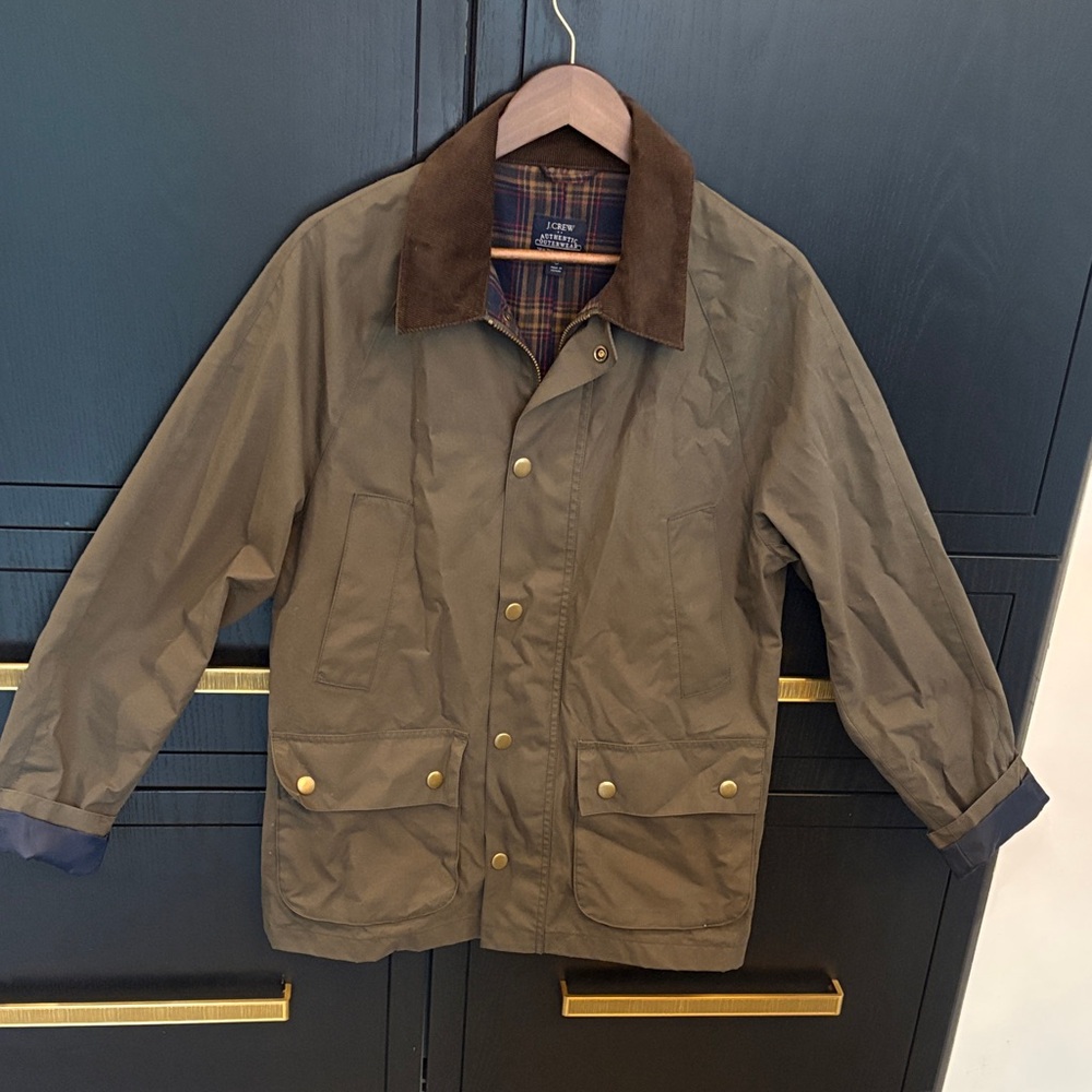 J. Crew Khaki Jacket with Dark Brown Collar